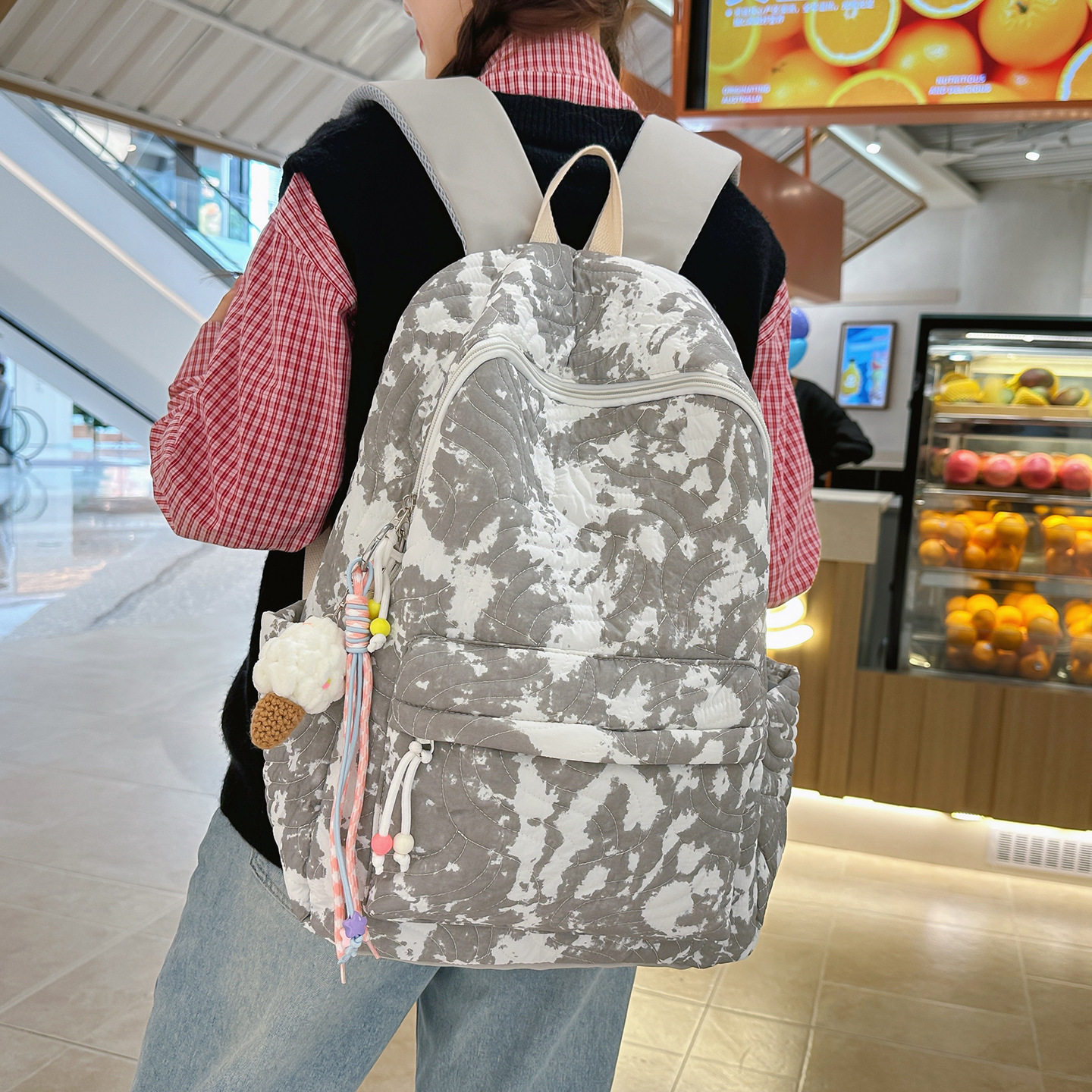 2025冬季新款书包女森系高中生扎染双肩包渐变色文艺风感背包