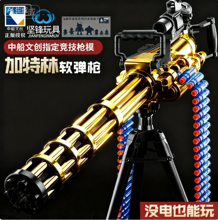 黄金加特林玩具枪电动连发软弹玩具枪重机枪轻m249男孩儿童礼盒图片