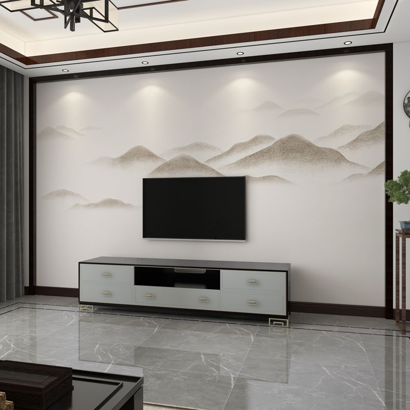 墙纸3d立体现代中式山水电视背景墙壁纸客厅壁布沙发装饰墙布壁画图片