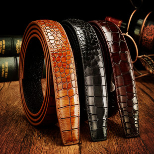 鳄鱼纹不带头男士头层纯牛皮真皮带条 自动扣裤带无扣头腰带身3.5