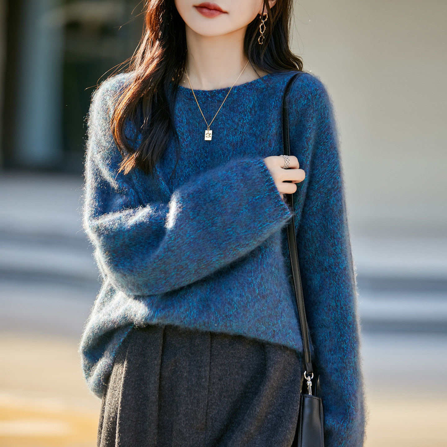 软糯触感-拉毛工艺！95%羊毛5%山羊绒衫圆领加厚花纱秋冬针织毛衣