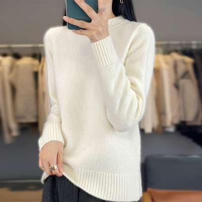 2025秋冬新款100%纯羊毛衫女士高领加厚宽松内搭打底针织毛衣外套