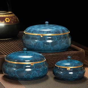 黄铜烟灰缸带盖办公室家用个性客厅潮流欧式烟缸高档创意摆件大号