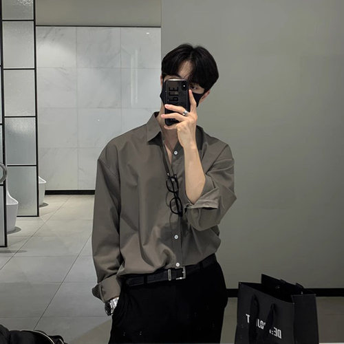 韩宜嘉方领长袖韩版简约衬衫