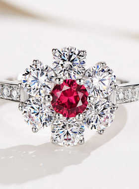 40分鸽血红925银镀金戒指高级感