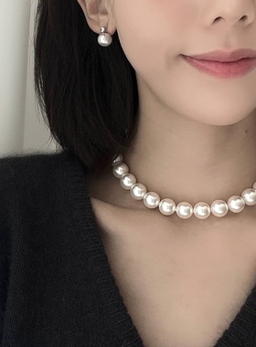 大珍珠项链铜镀金扣可定制长度