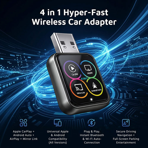 跨境四合一车载互联盒无线CarPlay安卓Auto苹果智能模块镜像投屏