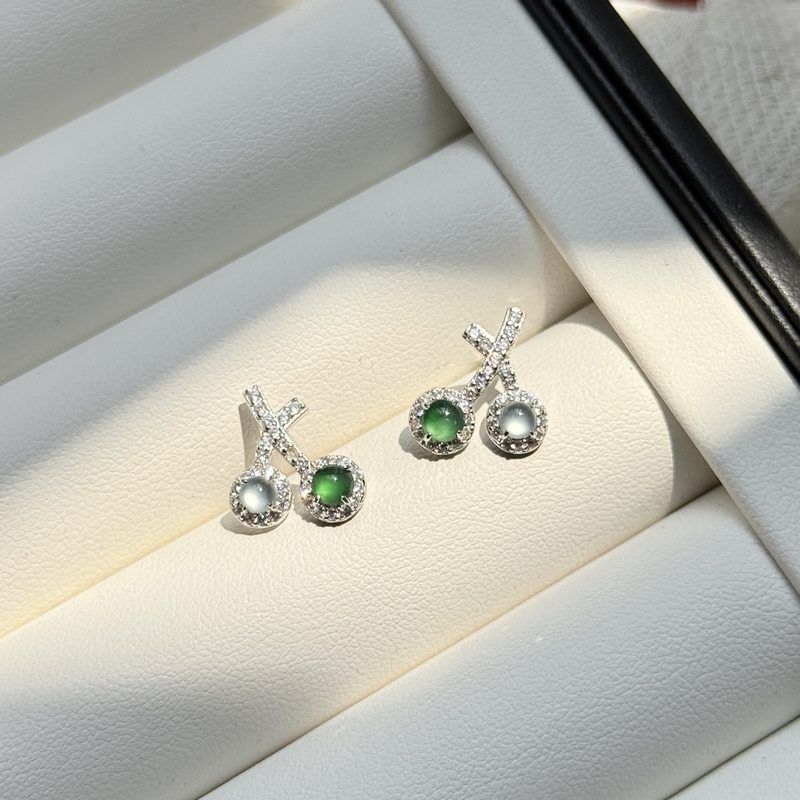 s925纯银天然蓝水翡翠樱桃耳钉女轻奢小众高级感小巧耳环精致耳饰