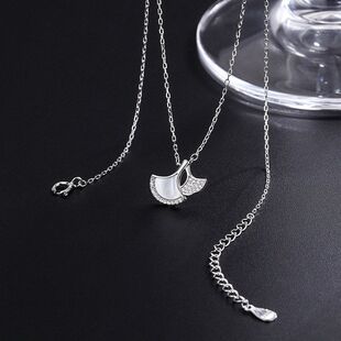 帝丰s999纯银银杏叶项链女轻奢小众贝壳吊坠锁骨链冷淡风扇形颈链