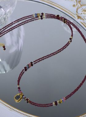 24夏新中式国风天然石榴石极细项链长款925纯银扎基拉姆高级小众