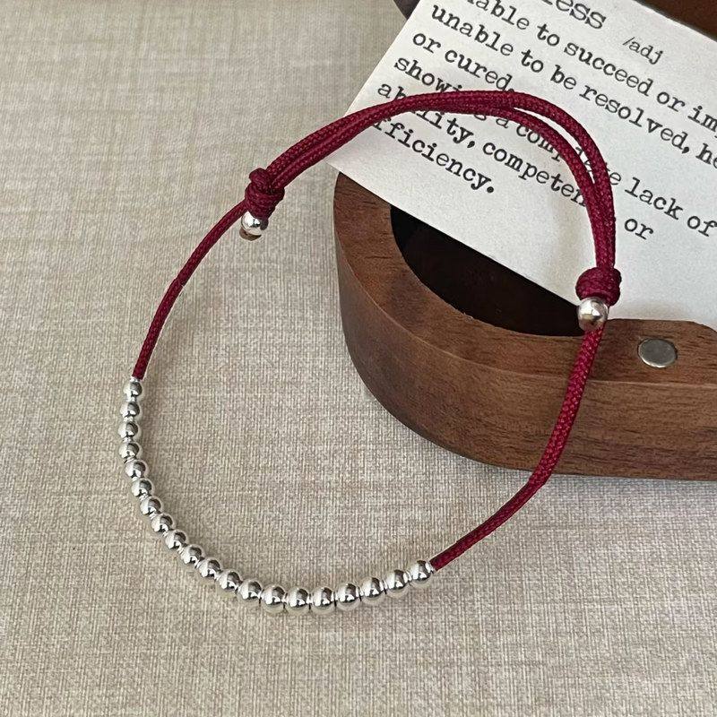 S925纯银圆珠盘缠红绳手链女新中式红色系手饰百搭气质高级感手绳,饰品/流行首饰/时尚饰品新,银饰配件,淘宝优惠券,粉丝福利购,淘宝优惠卷