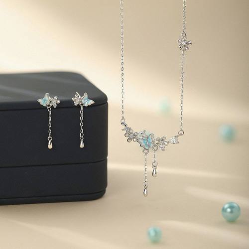 原创阿宝S999足银花间蝶语系列套装爆款新款清新韩系小众耳饰代发