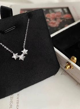 s999纯银三颗星星项链简约锆石吊坠女轻奢气质锁骨链足银饰品百搭