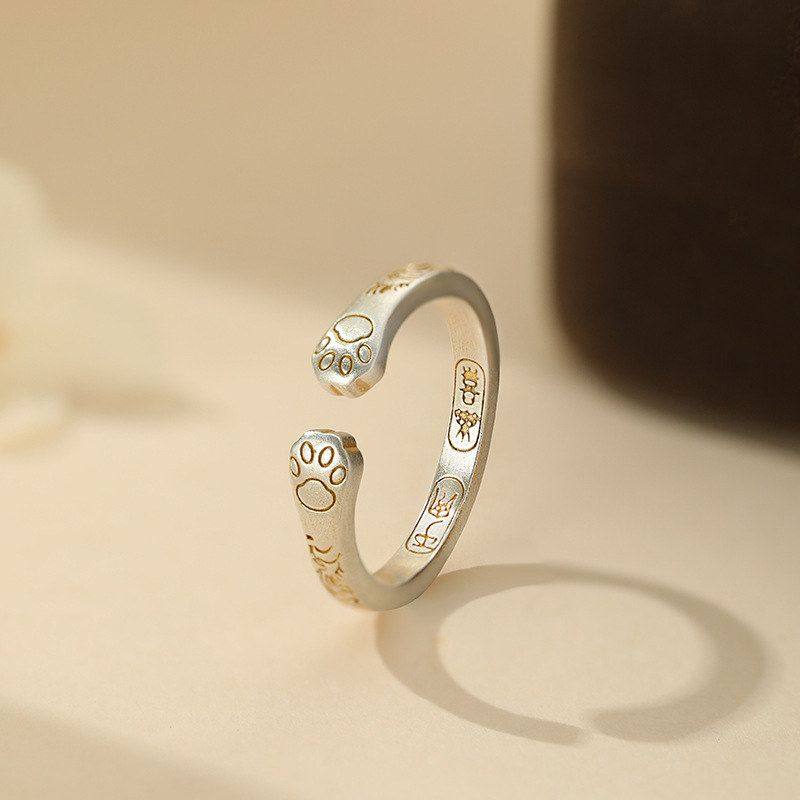 阿宝S999足银猫爪戒指独特设计可爱气质搞怪日常清新手饰跨境代发