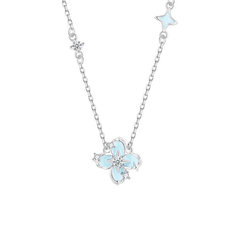 S925纯银四叶草项链女生小众轻奢夜光珐琅锁骨链高级感送女友礼物