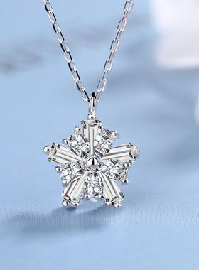 s925纯银雪花项链女韩版气质圣诞耳钉镶钻冰花锁骨链饰品生日礼物