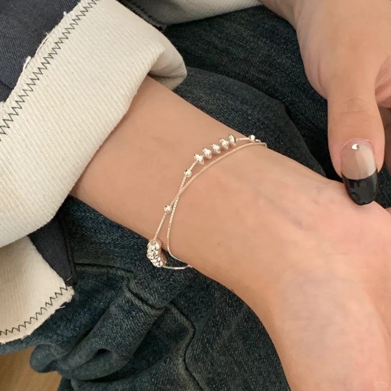 蒂奇S925纯银韩版小众双层飞盘珠手链女ins时尚简约精致百搭手饰