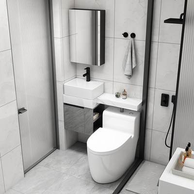 小户型浴室柜马桶带洗手盆一体式组合窄长型30宽岩板坐便器洗漱台