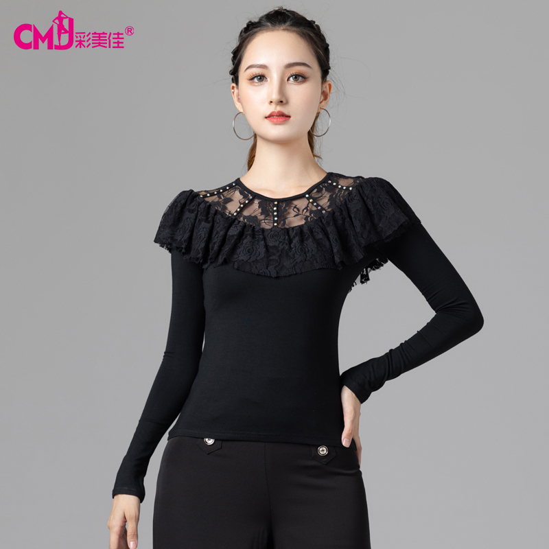 彩美佳舞蹈练功服蕾丝镶钻上衣