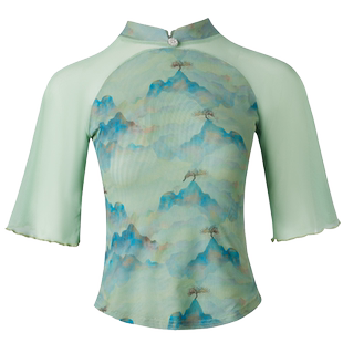 古典舞练功服上衣中袖女新中式旗袍领舞蹈服纱衣中国舞演出服装夏