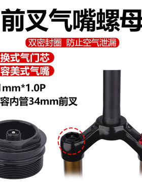 自行车修补件前叉气嘴螺母 铝合金牙纹气叉双密封圈配件31mm*1.0