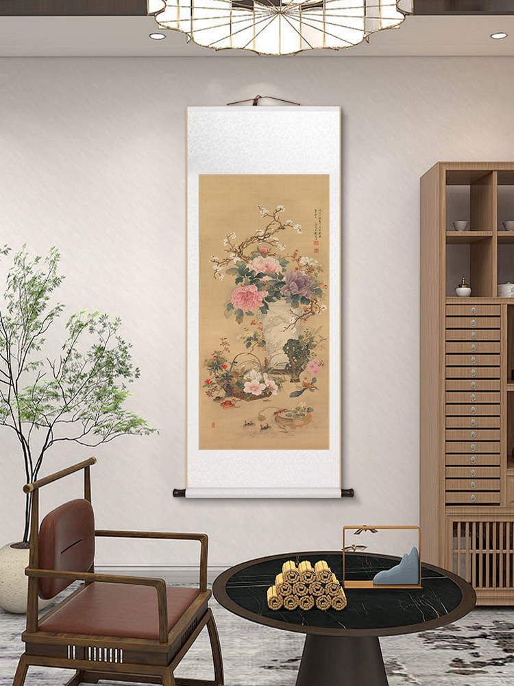 卷轴挂画岁朝清供图名家古典花卉新中式客厅茶室书房玄关装饰画