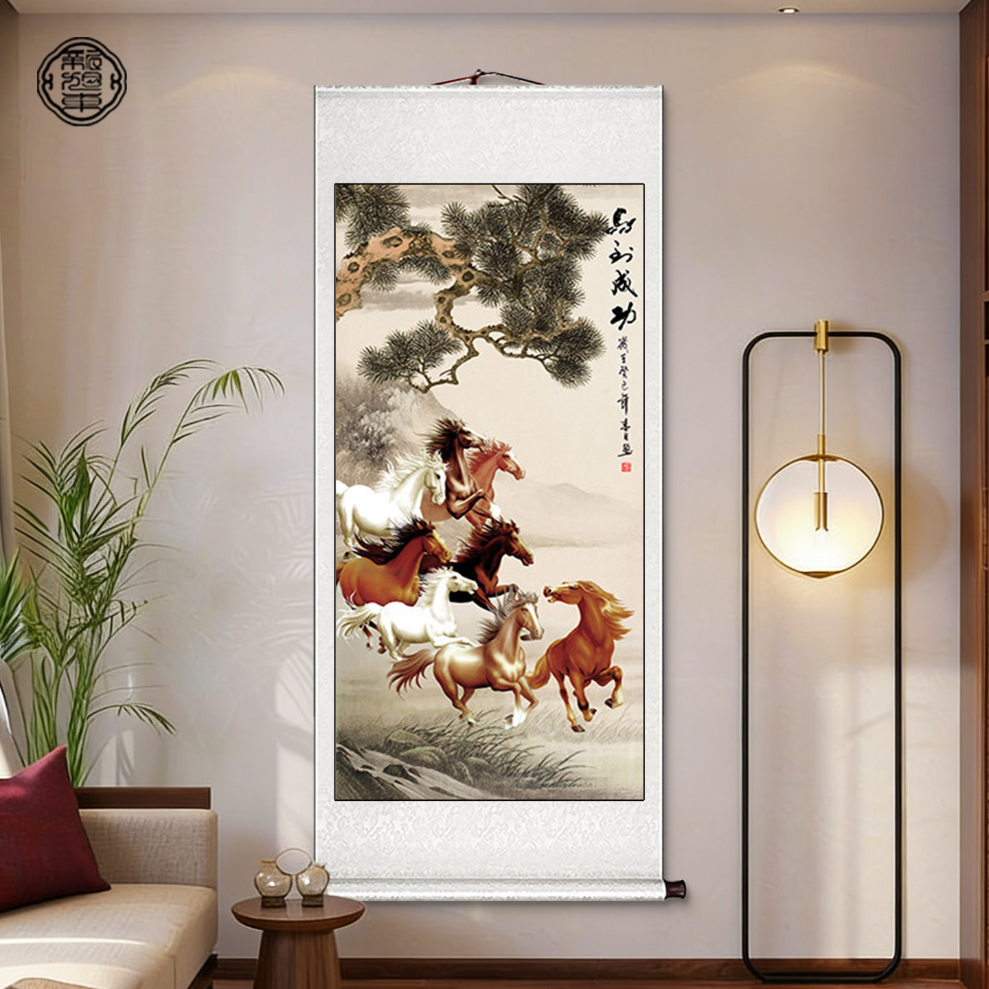 马画装饰画八骏图卷轴挂画新中式客厅骏马图玄关书房茶室挂轴壁画,家居饰品,现代装饰画,淘宝优惠券,粉丝福利购,淘宝优惠卷
