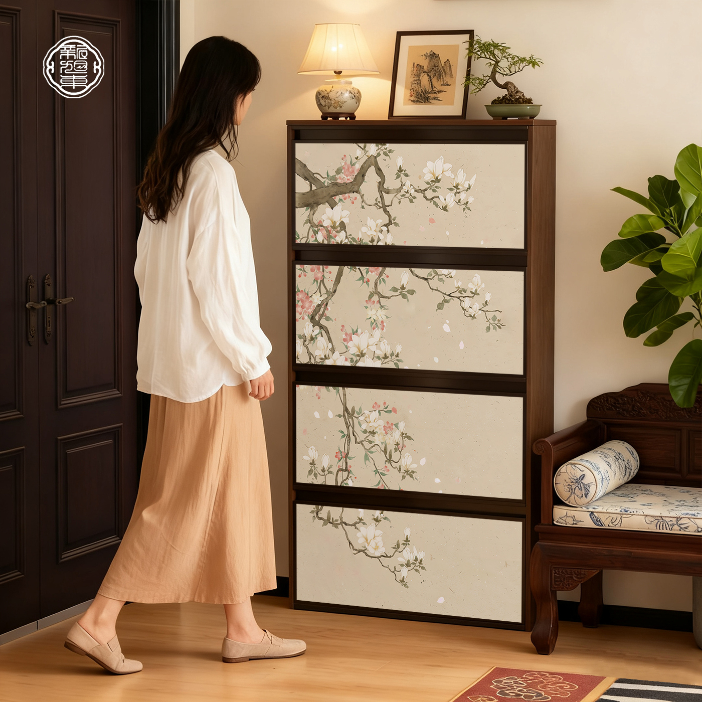 宋氏美学鞋柜家用门口收纳柜一体靠墙2025新款进门小窄翻斗玄关柜