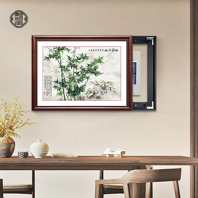 竹报平安新中式实木电表箱