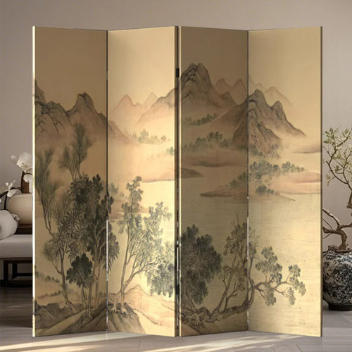 中式实木古画山水屏风隔断