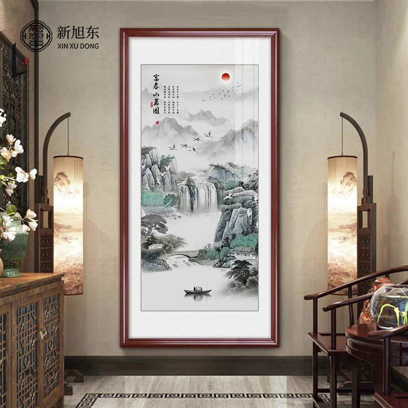 新中式玄关装饰画竖版过道走廊进门招财寓意好的壁画山水画中国风