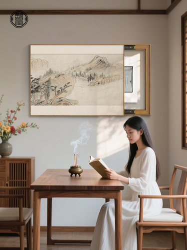 新中国风山水表箱装饰画禅宗水墨画免冲推拉配电箱挡挂画