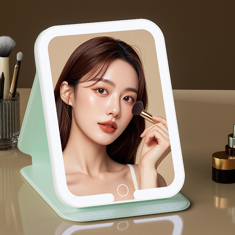 led化妆镜带灯便携随身镜皮革学生宿舍折叠美妆镜子宿舍用高清ins