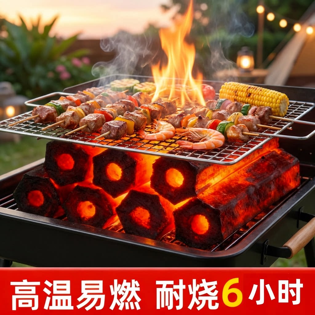 烧烤碳木炭家用无烟果木碳机制炭围炉煮茶易燃铜火锅速燃室内专用