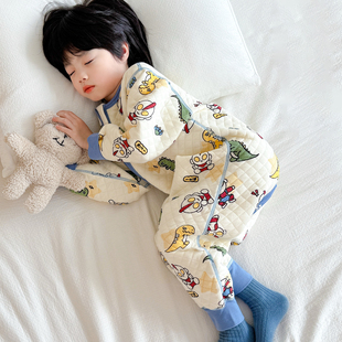 儿童连体睡衣男童纯棉秋冬加厚宝宝睡袋男孩婴儿家居服冬季中大童
