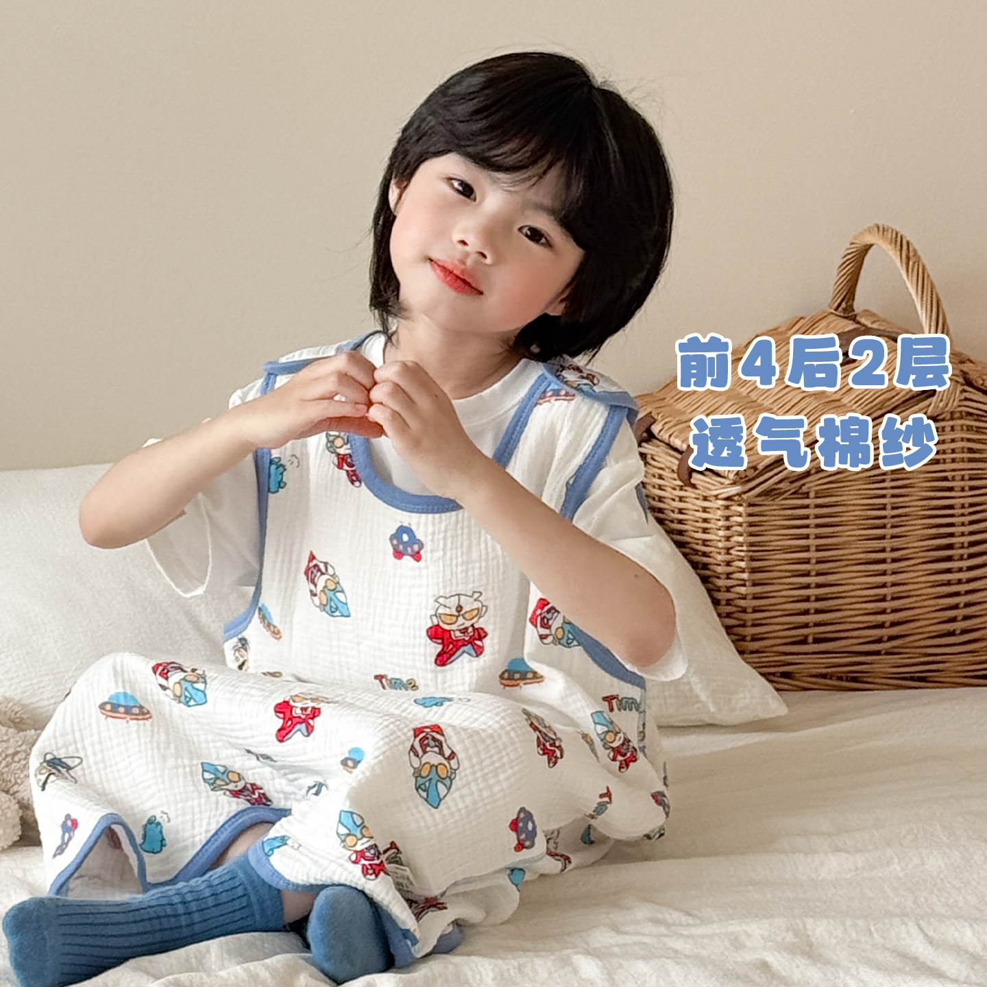 婴儿背心式睡袋薄款夏季纯棉纱布