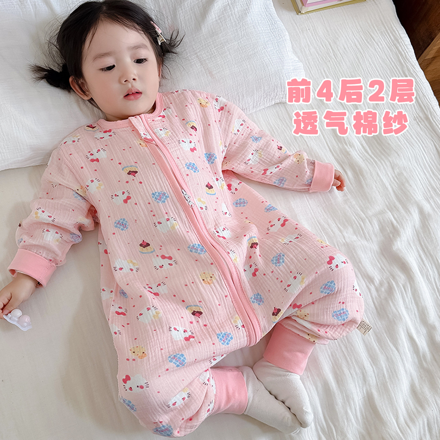 宝宝纯棉纱布连体睡衣春夏季薄款
