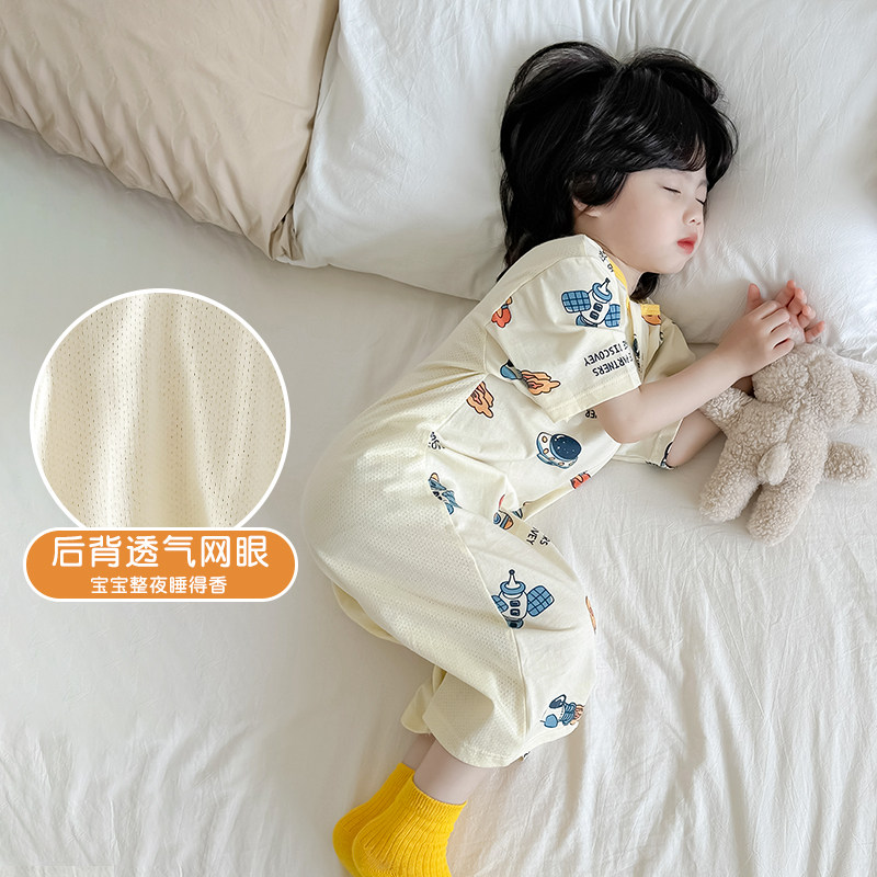 婴儿连体衣服夏季短袖网眼薄款空调服男宝宝睡衣哈衣爬服夏装女童