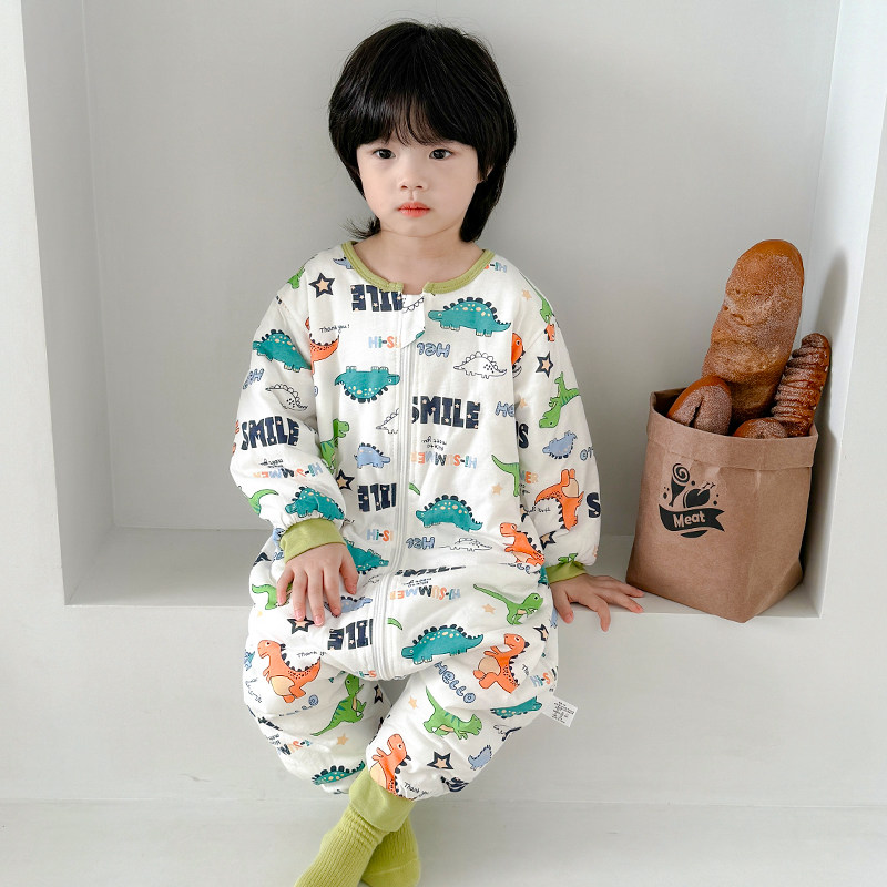 睡袋宝宝春秋款纯棉儿童夹棉防踢被子神器婴儿连体睡衣男童春夏季