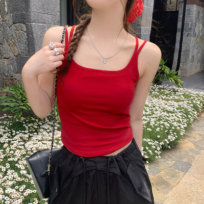 蓝色吊带背心女夏外穿内