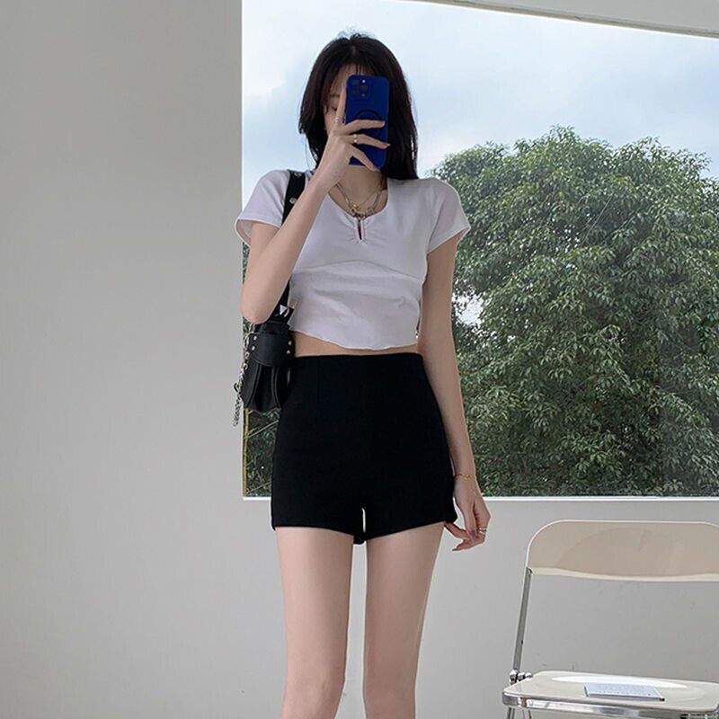 黑色短裤女夏高腰韩版百搭打底短运动中长裤／短裤
