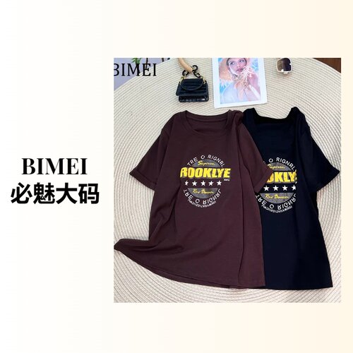 BIMEI短袖字母通勤T恤打底显瘦欧美风2026夏季印花正肩上衣22360
