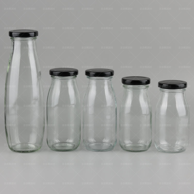 牛奶瓶奶吧专用玻璃鲜奶瓶酸奶瓶加厚带盖200-250-500ml装牛奶杯