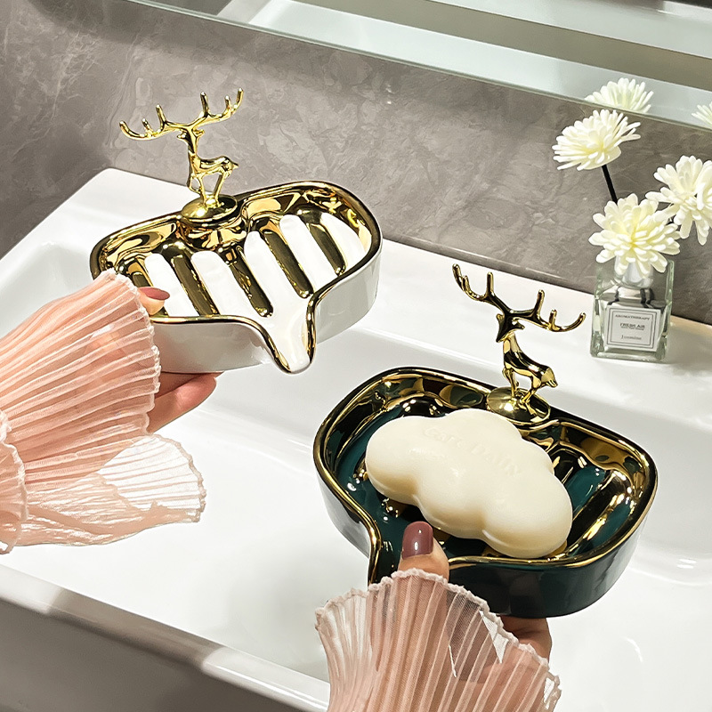 轻奢风肥皂盒家用陶瓷沥水放香皂收纳盒创意卫生间收纳置物架