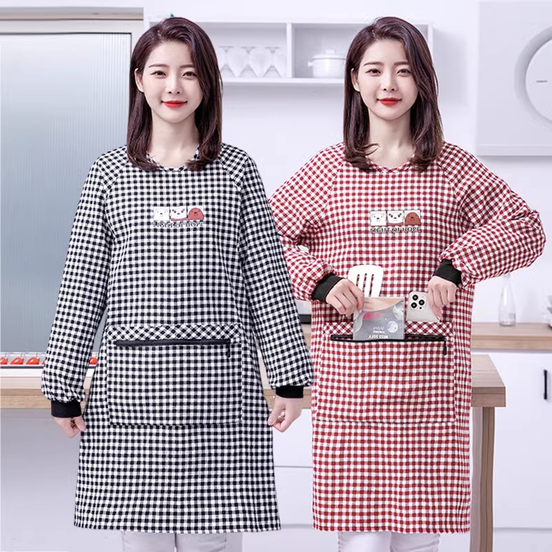 围裙厨房家用2025新款工厂上班专用做饭女工作服长袖加厚纯棉罩衣
