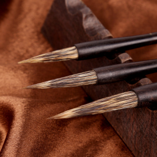 精品黑檀木石獾勾线细长峰硬毫毛笔大中小 山水勾线毛笔智贤湖笔