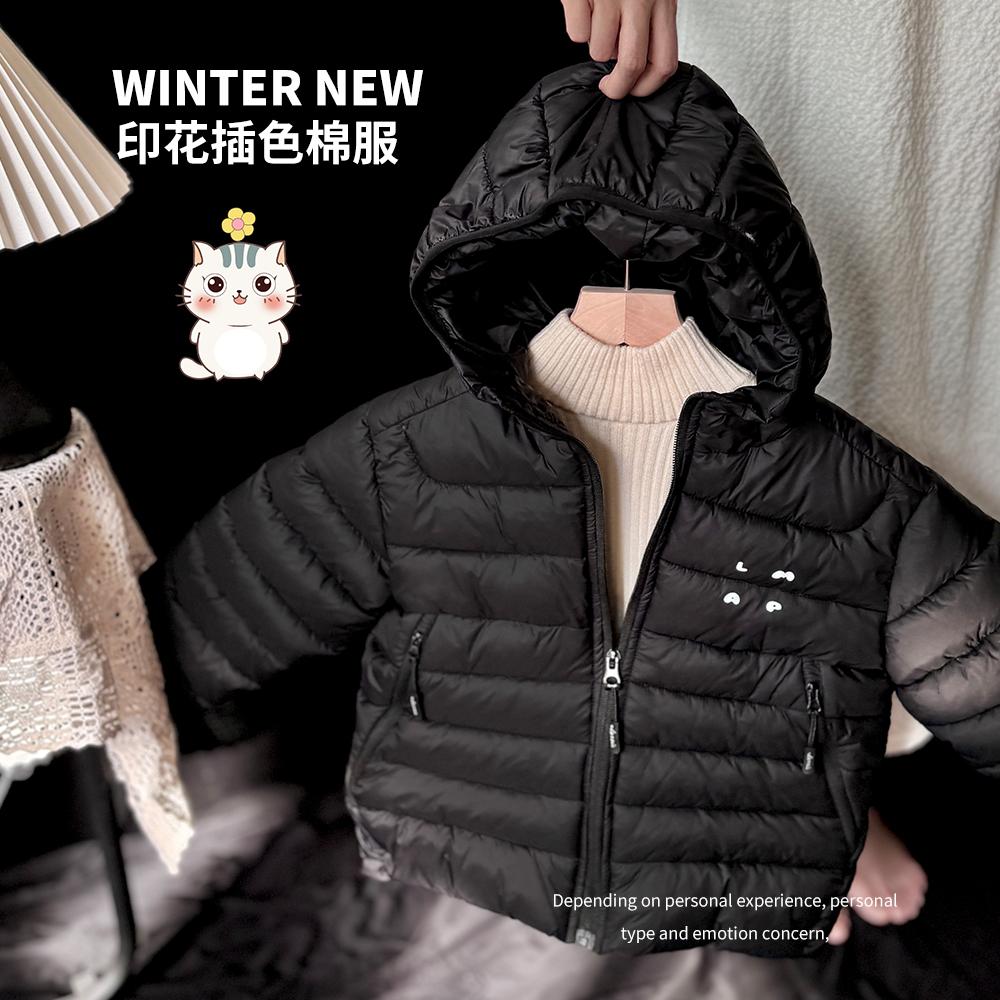 韩版儿童加棉连帽外套2024冬装女童保暖棉衣洋气宽松冬季加厚棉袄