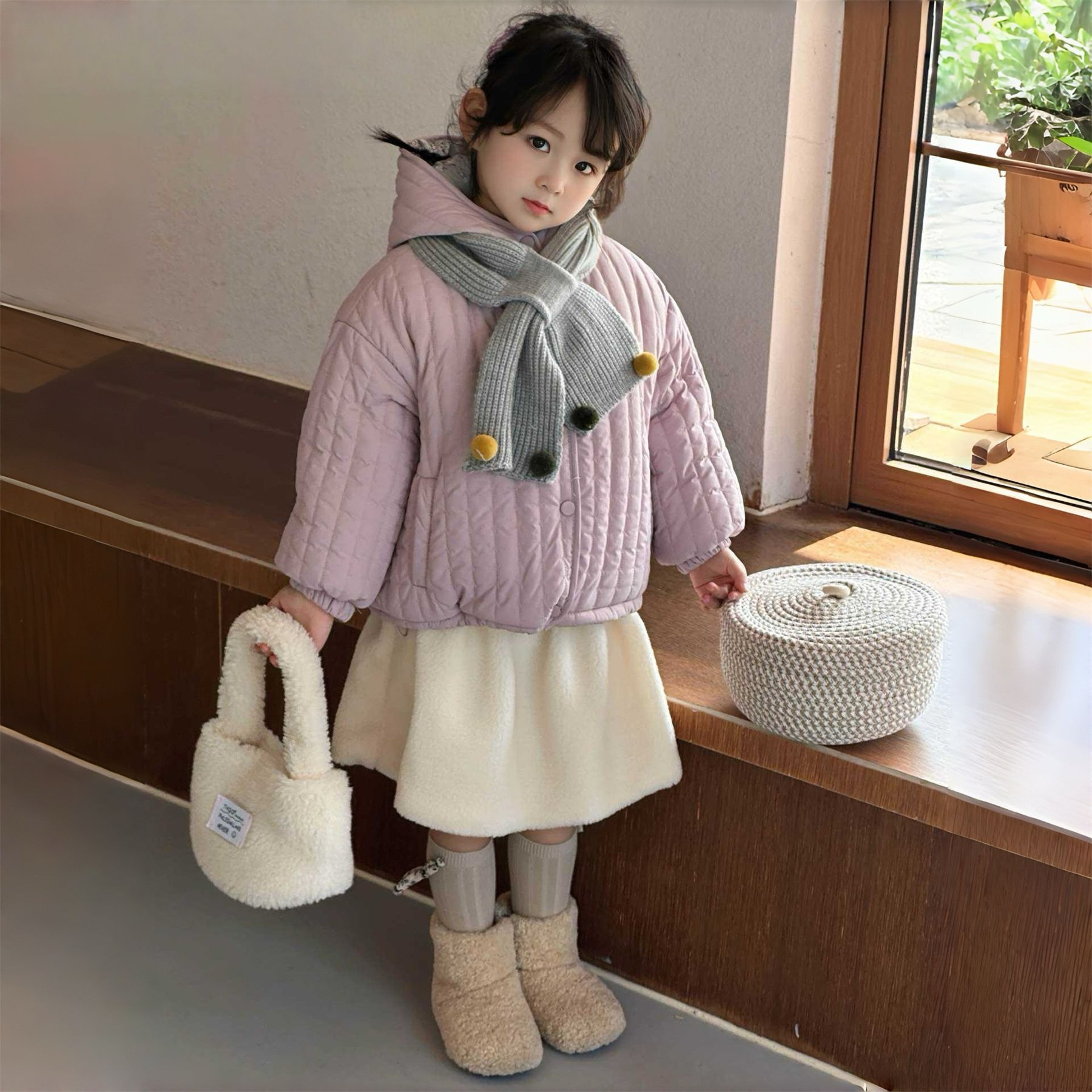 韩版儿童卡通加绒棉衣2025冬装洋气女童兔绒加厚外套棉袄子送围脖