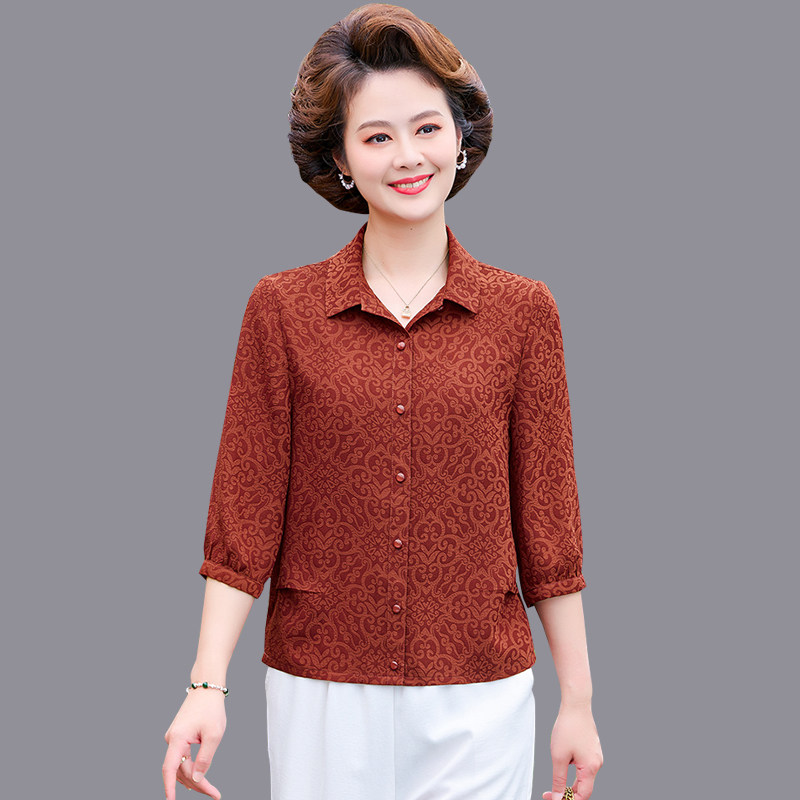 妈妈装春夏装衬衫七分袖女中老年人衬衣 中年妇女夏季薄款t恤上衣