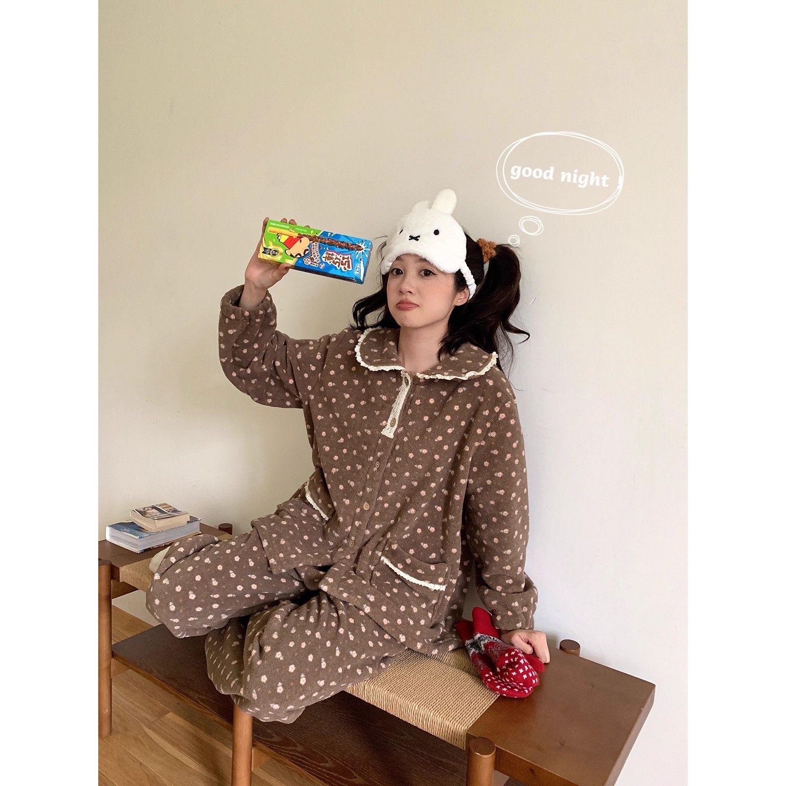 甜美可爱娃娃领碎花珊瑚绒睡衣女